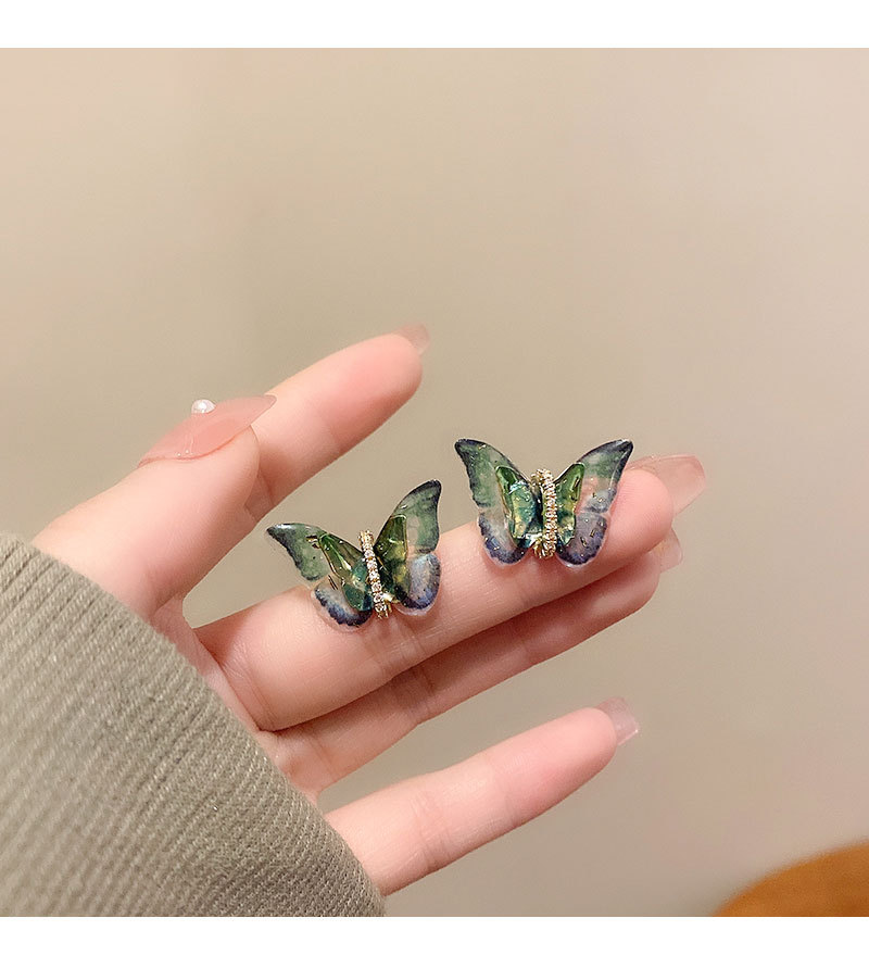 Retro Butterfly Copper Inlay Zircon Earrings 1 Pair
