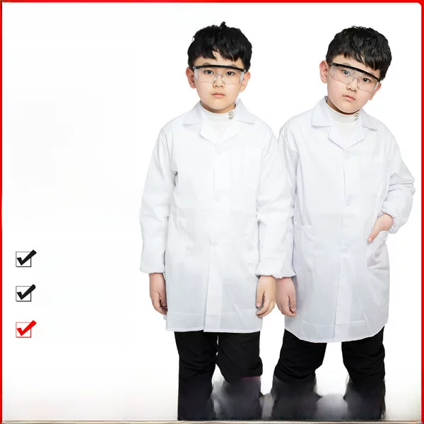 Cross-Border Wholesale Autumn Thin Children's White Lab Coats Long-Sleeved Elementary School Science Experiment Doctor Uniforms Experimental Performance Costumes