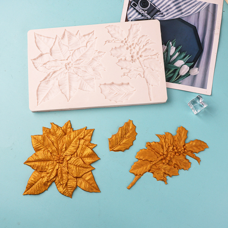 Nuevas herramientas para hornear Navidad serie Wintergreen hoja de cono de pino de chocolate decorativo molde de silicona fondant cake molde