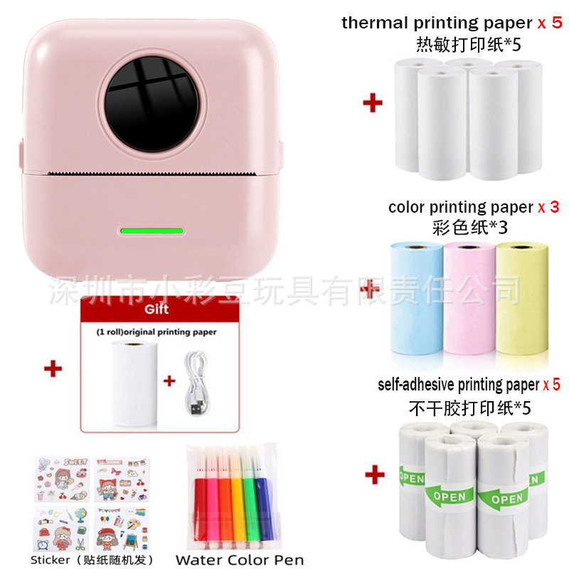 X5 핑크-영어 버전 [감열지 1롤 + 감열지 5롤 + 스티커 5롤 + 컬러지 3롤 + 수채펜 6개 + 스티커]