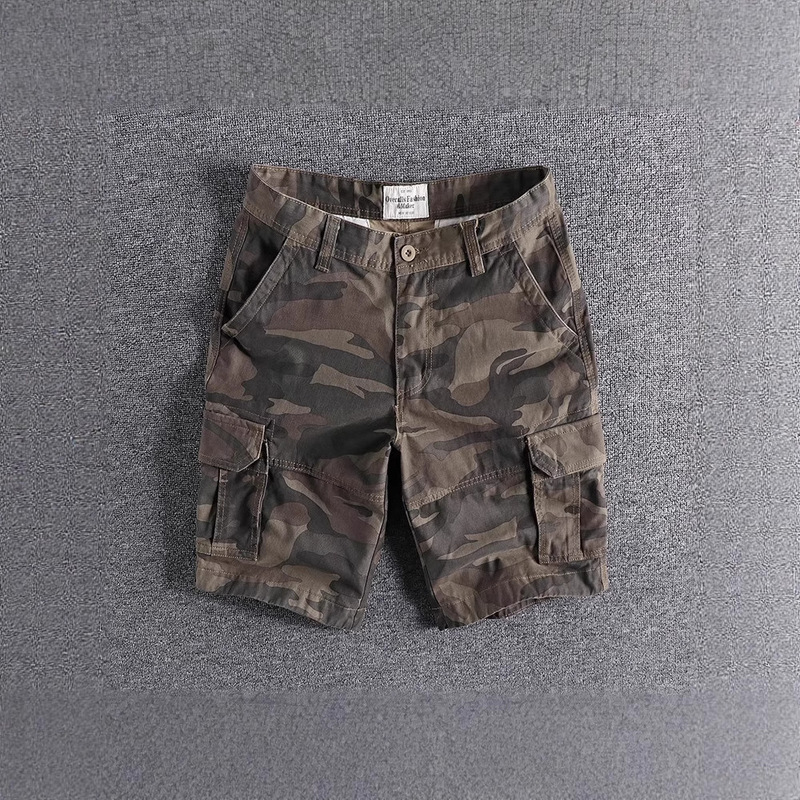 Camouflage Workwear Denim Shorts Men's Loose American Casual Five-Point Pants Summer Breeches Straight Four-Point Shorts