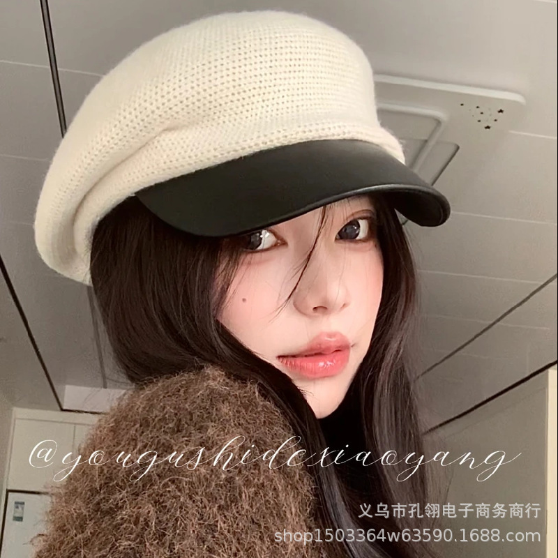黑色报童帽子女款2025新款保暖防寒贝雷帽时尚百搭显脸小鸭舌帽潮|undefined