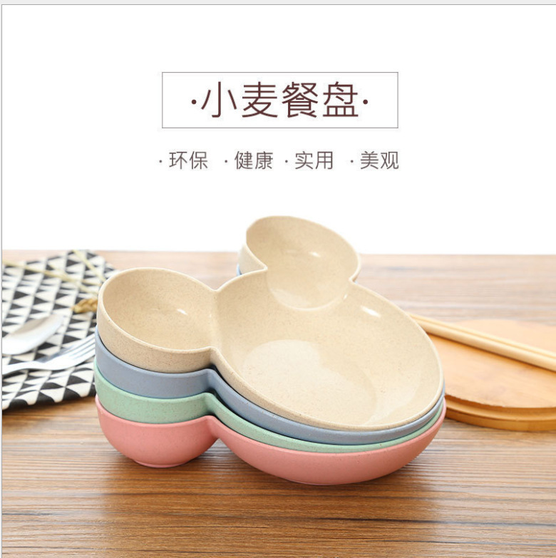 Wheat Straw Children's Rice Bowl Cartoon Mickey Bowl Dinner Plate Combinations Plate Baby Food Supplemented Tableware