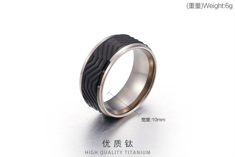 European And American Fashion Striped Ring Black Personality Trendy Titanium Single Index Finger Ring display picture 1