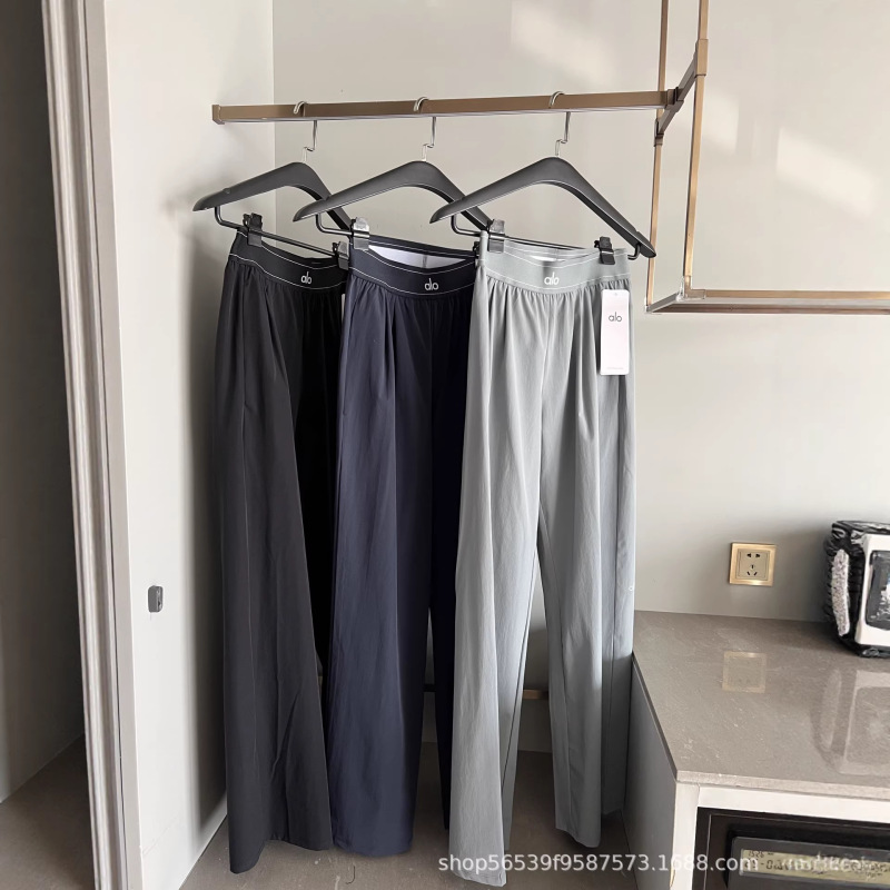 In-Stock Alo High-Waisted Woven Long Pants for Women, Loose Drape Casual Pants, Slimming Sports Wide-Leg Pants for Outdoor Wear