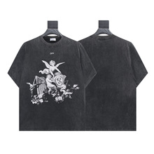 2025春夏新款 OW 婴儿天使图案印花圆领套头短袖男女同款一件批发