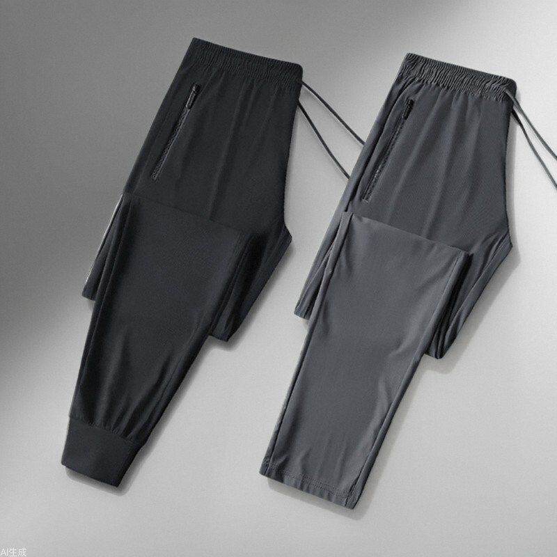 Ice Silk Pants Men's Summer Thin Men's Casual Pants Breathable Leg-Tie Loose High-Elasticity Quick-Drying Air-Conditioned Sports Pants