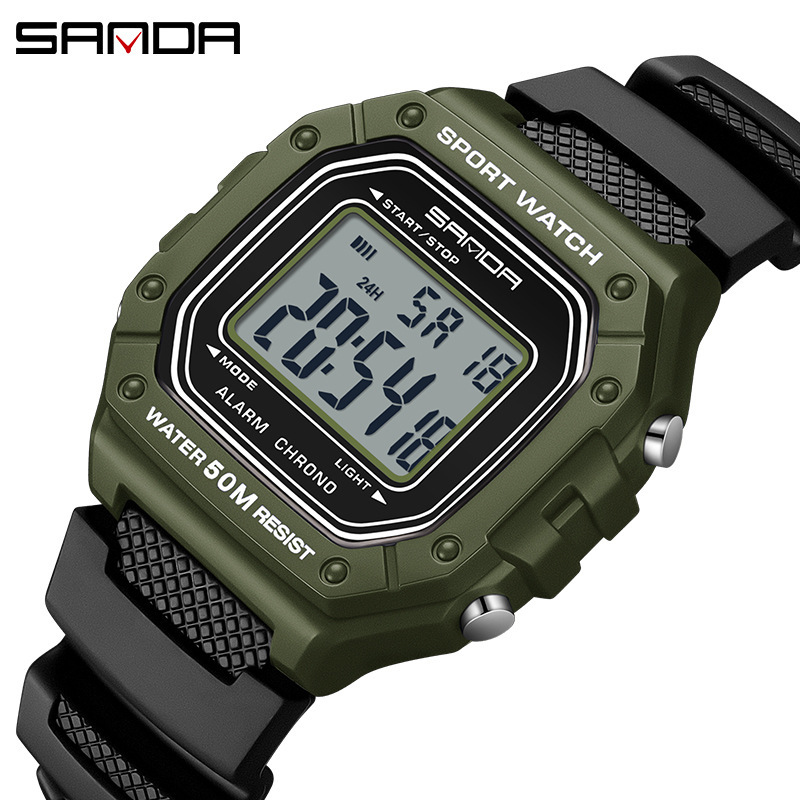 Sanda Fashion Small Square Electronic Watch Outdoor Sports Multifunctional Luminous Waterproof Personalized Digital Watch
