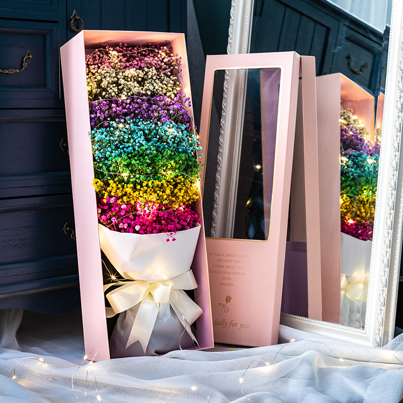 Zhen Dian의 인기 제품 다채로운 아기의 숨결 60cm 선물 상자 - 꽃다발 + 선물 상자 + LED 조명