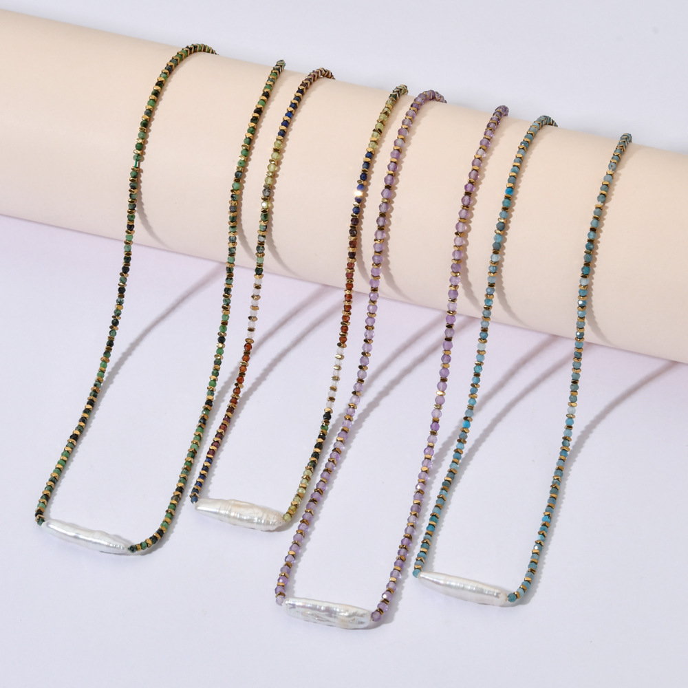 10g Weight Freshwater Pearl, Tourmaline Pendant Material Necklace Classification 304 Stainless Steel Chain Material Elegant Streetwear Geometric 304 Stainless Steel Freshwater Pearl Tourmaline Necklace In Bulk