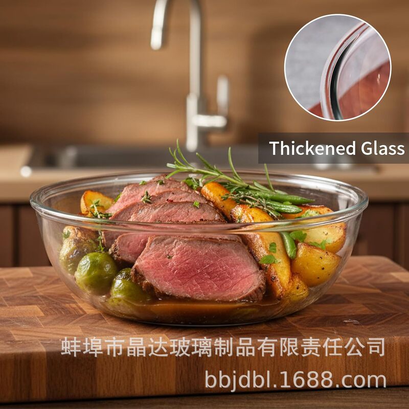 High Borosilicate Household Mixing Bowl with Lid, Heat-Resistant Transparent Glass Kneading Bowl, High-Temperature Resistant Baking and Egg-Beating Bowl