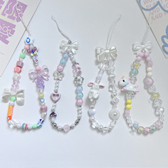 蝴蝶結手機掛繩短款女可愛卡通彩色串珠手機殼掛鏈配件CCD鑰匙扣