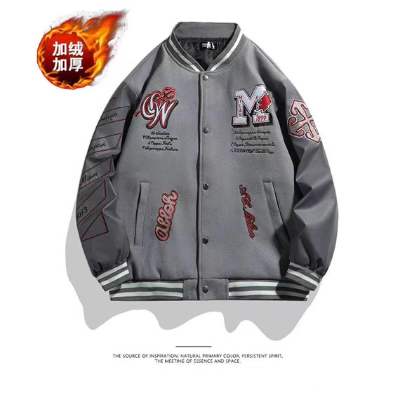 Cross-border e-commerce football fashion men's embroidered bomber jacket hip-hop letter stitching leather baseball uniform Y2K