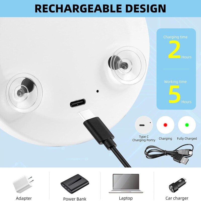 3つの吸盤拡大鏡、5倍LED化粧鏡、ライト付き浴室用高精細フィルインミラー、ニキビや黒ずみを除去、工場直販|undefined