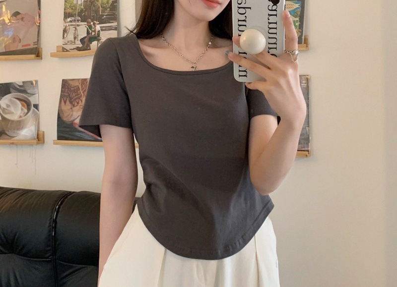 Pure desire niche white short sleeved t-shirt for women in summer 2024, new style with front shoulders to cover the_voghion.com
