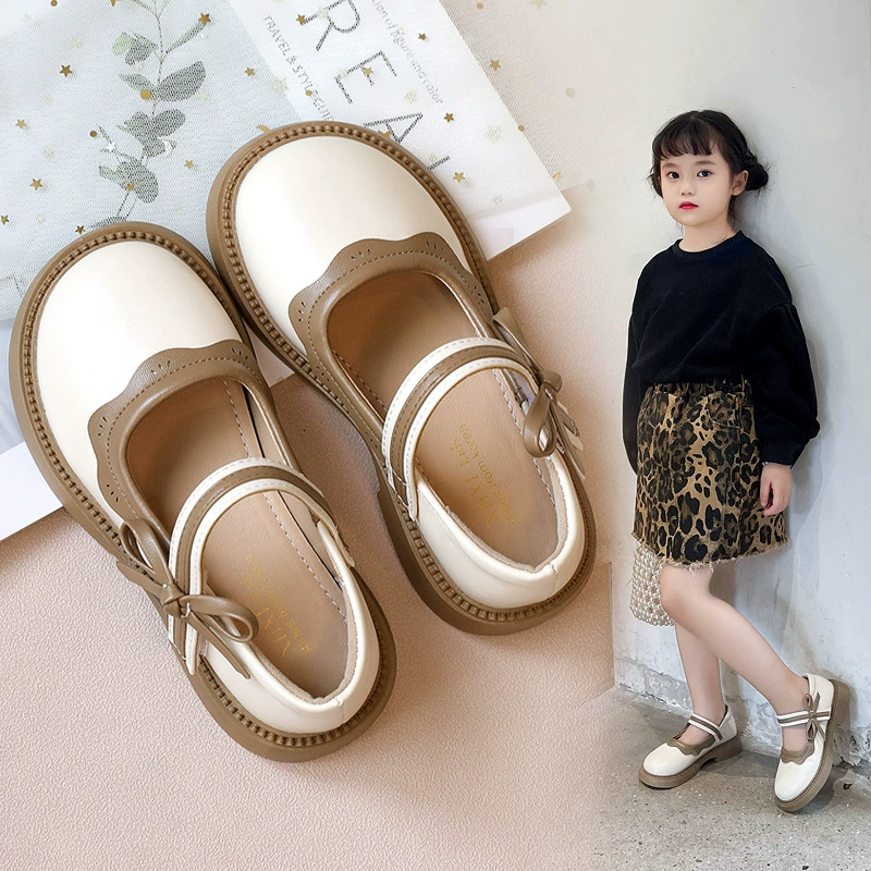 Маленькие кожаные туфли для девочек 2024 весна и осень новая дикая иностранная детская обувь мода бант повседневная обувь для девочек