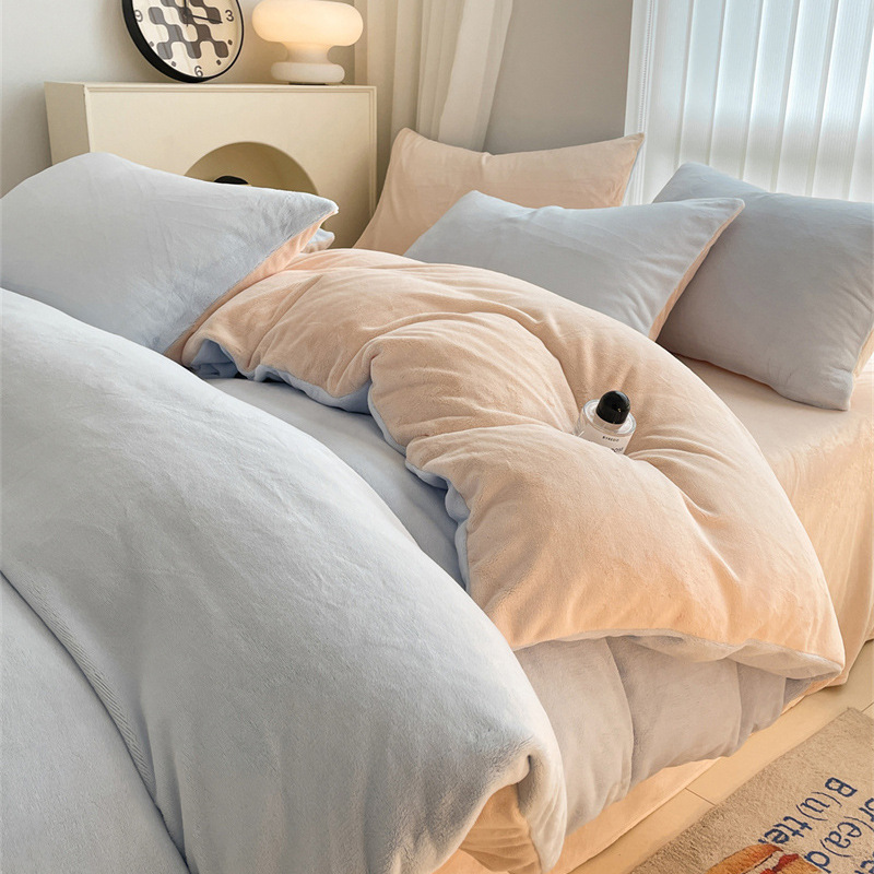 Color sólido otoño invierno leche de lana de cuatro piezas de lana de coral cama de lana de tres piezas de lana de invierno más grueso nuevo estilo de franela