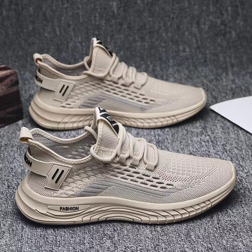 Mesh breathable sports shoes  spring and summer fly woven lace-up running shoes Korean version hollow soft sole trendy coconut shoes