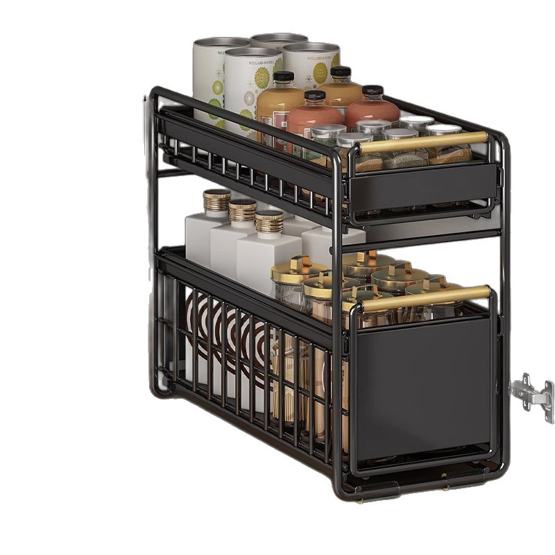 gabinete de cocina doméstica canasta de extracción debajo del fregadero estante de almacenamiento doble capa multifunción condimento almacenamiento tipo extracción estante de capas