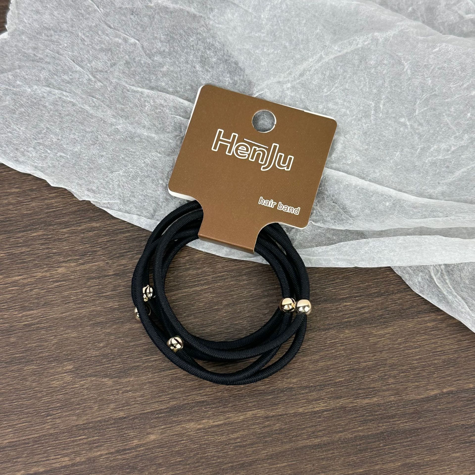 5 pezzi di corda per capelli con perline dorate, super resistente, elastica, semplice, accessorio per capelli con coda di cavallo_voghion.com