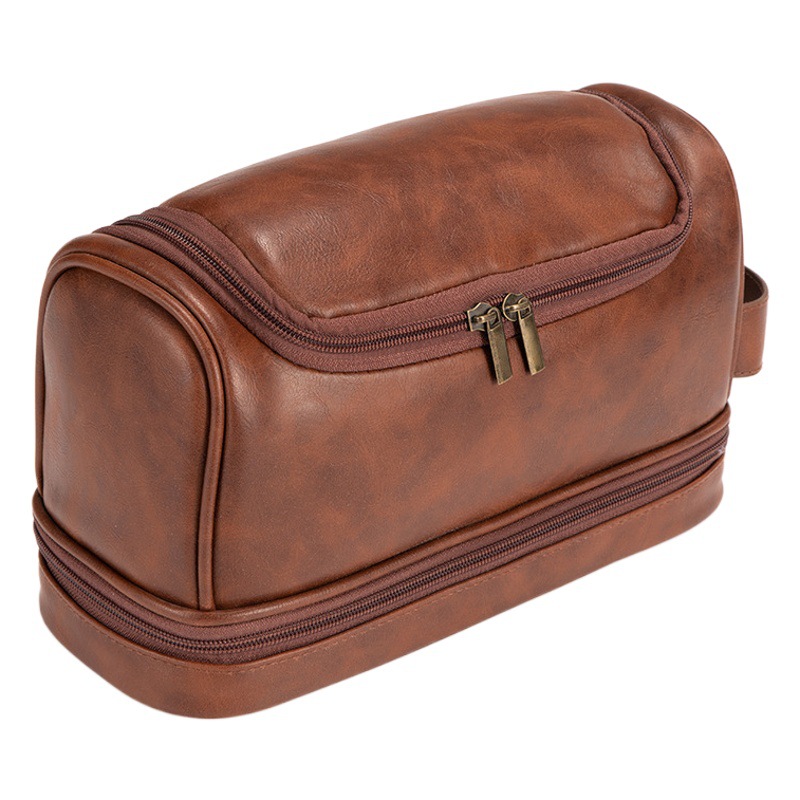 Neceser de viaje unisex de piel sintética estilo casual de negocios, disponible en stock, con gancho, neceser de cosméticos impermeable de alta gama