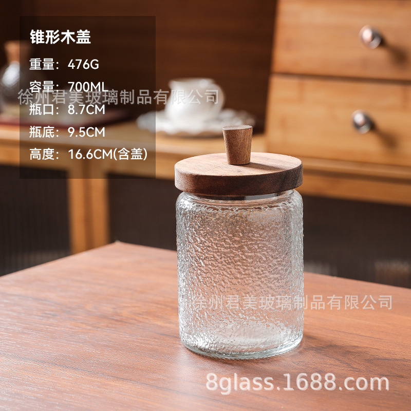 Tanque de almacenamiento de vidrio retro Begonia casera granos naranja frutas secas lata de almacenamiento de té lata de Acacia cubierta de madera mayorista