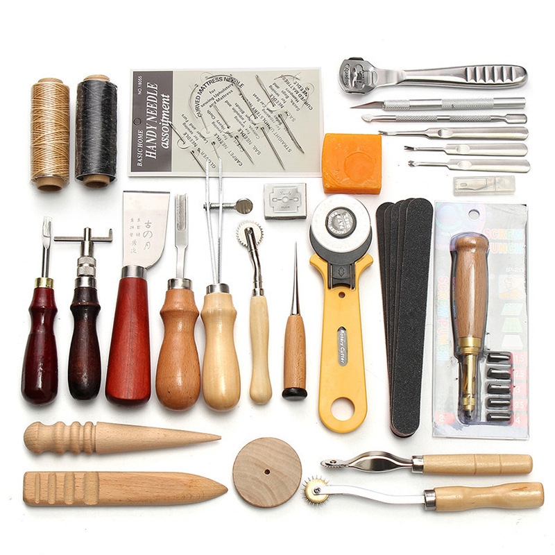 手工皮具手缝套装皮革工具套装DIY裁布刀缝纫工具套装29款37件套
