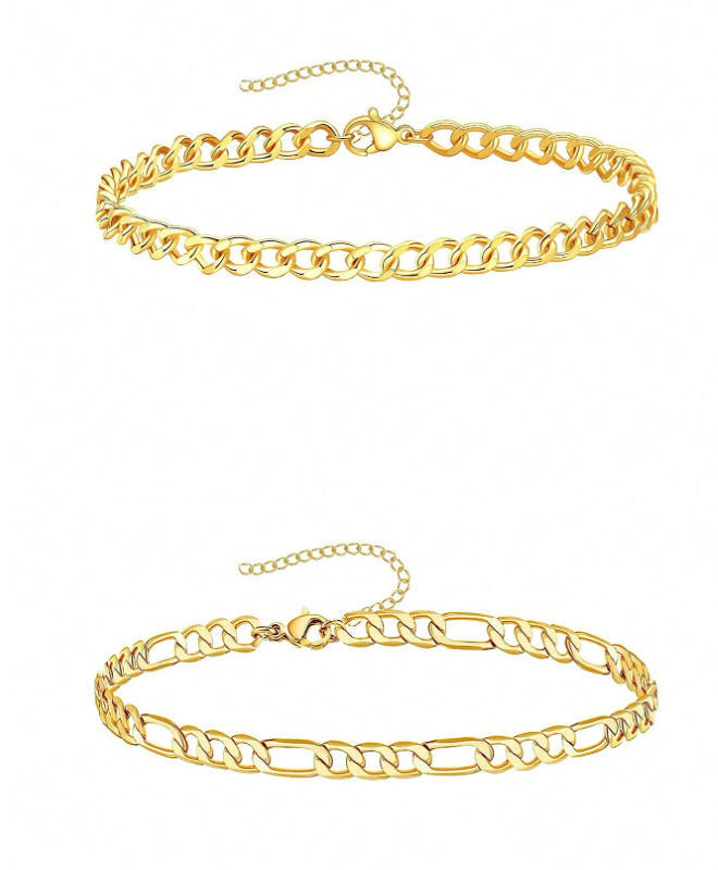 Collana Figaro da uomo, gioielli Cross Border, set cubano e Figaro in oro per donna, cavigliera da spiaggia._voghion.com