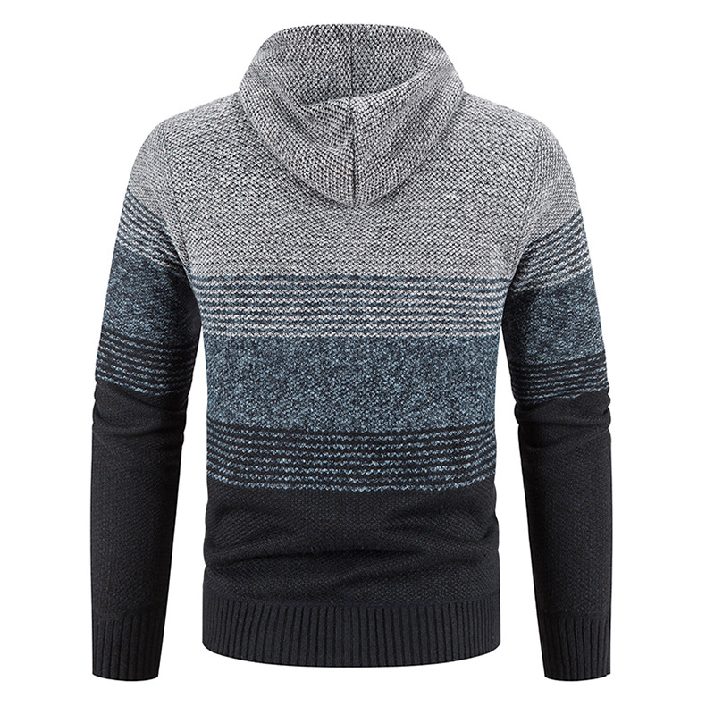 2024 Höst/Vinter Ny Kofta Trendig Färgblockerad Stickad Tröja Med Huva Stor Avslappnad Herrkappa_voghion.com