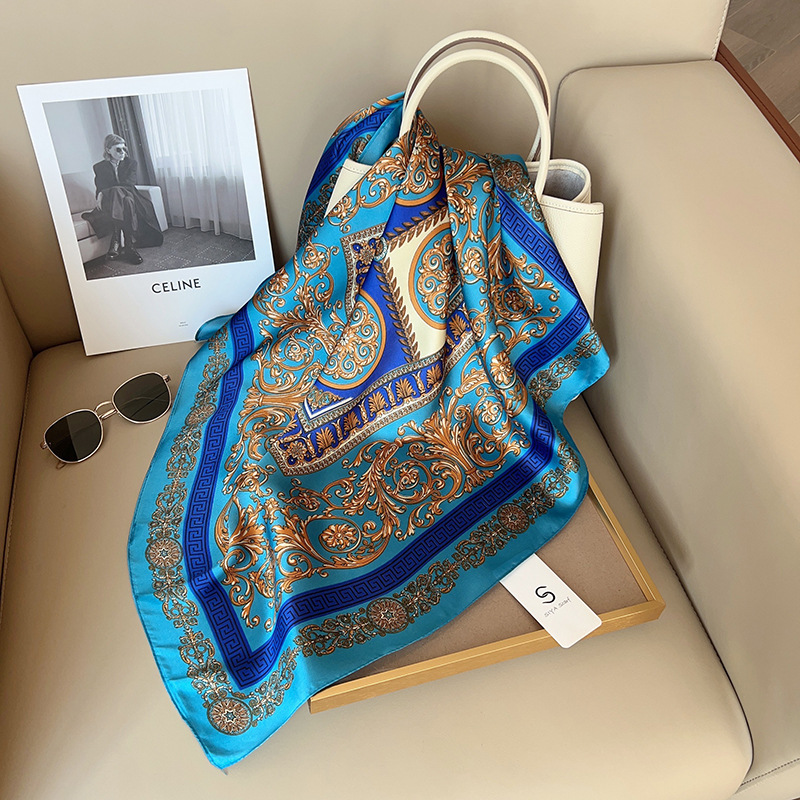 Pañuelo Cuadrado Vintage Estampado Paisley de Poliéster con Protección Solar para Otoño
