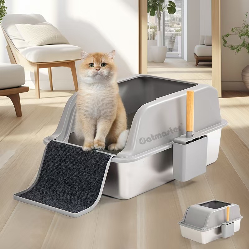 Chậu rửa vệ sinh bằng thép không gỉ, chậu rửa vệ sinh chống cát công suất lớn, có hộp đựng cát điều khiển, nắp đậy nắp gập, tấm lót vệ sinh cho mèo