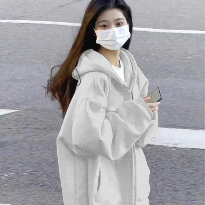 卫衣外套女2025厚款宽松连帽拉链开衫春秋百搭上衣潮酷休闲百搭