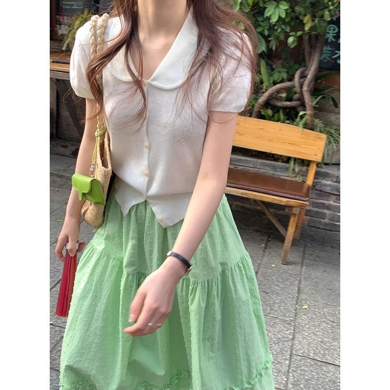 Ys Petite Gentle Doll Collar Knitted Short-Sleeve Cardigan Summer New Korean Style Slimming Elegant Sweet Top for Women