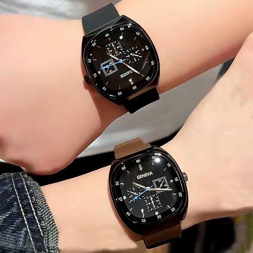 Fashion Couple Men and Women Same Style Silicone Digital Night Light Versatile Quartz Watch Non-Mechanical Small Green Table Watch