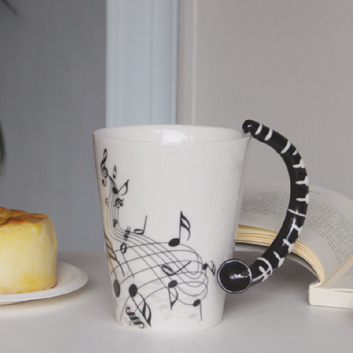 陶瓷音乐杯400ml大号音符杯黑色电吉他咖啡杯音乐节杯子代发供货