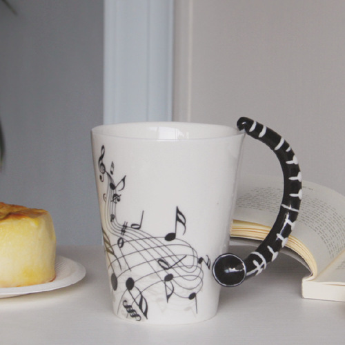 Ceramic Music Cup 400ml Large Note Cup Black Electric Guitar Coffee Cup Music Festival Cup Dropshipping Supply