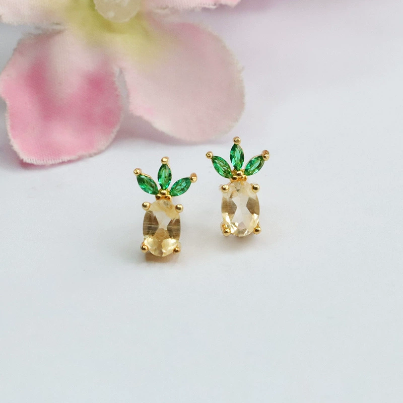 [Персонаж] Natural Citrine Pineapple Earrings S925 Silver Needle Colorful Earrings Jewelry Wholesale Shipping S3110304