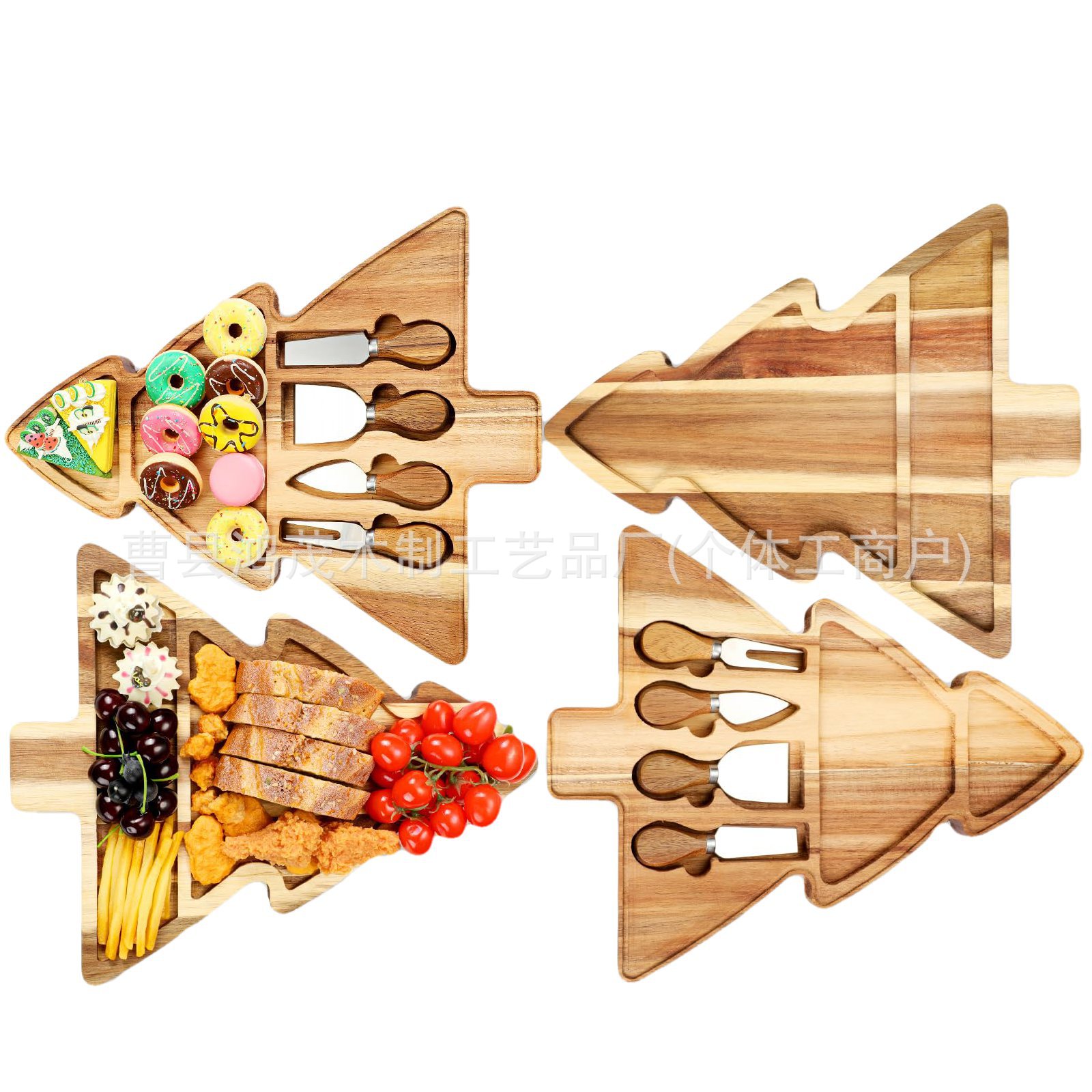 跨境圣诞树造型芝士板含刀叉水果面包切板聚餐派对甜品熟食板菜板