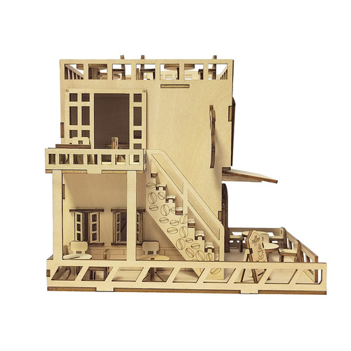 Wooden 3D architectural model creative DIY casual coffee house hand-assembled house decorations children's educational wooden house