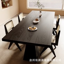 实木餐桌椅组合日式饭桌家用长方形侘寂风茶桌白蜡木长桌子工作台
