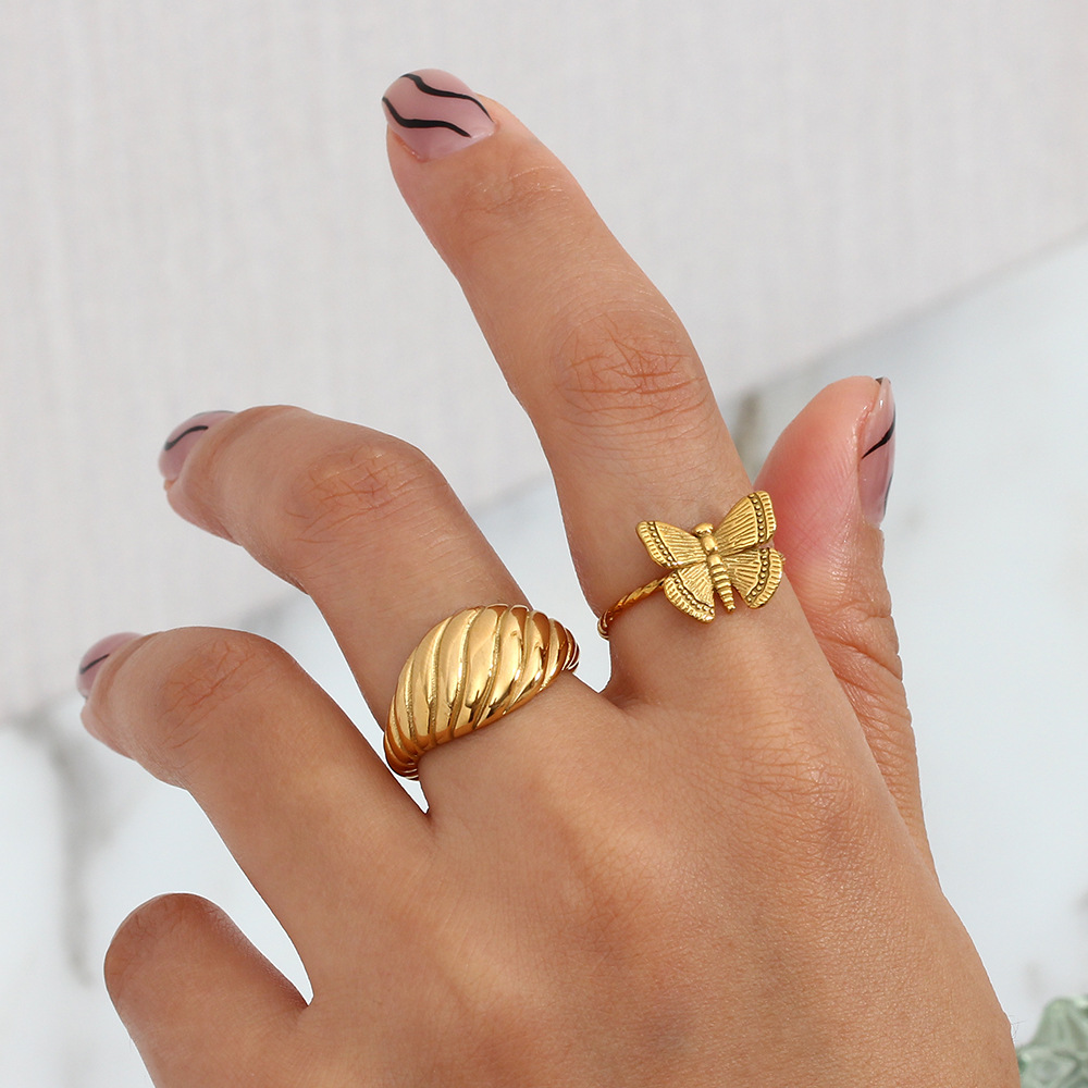 Fashion Stainless Steel 18k Gold Plating Adjustable Butterfly Ring display picture 5