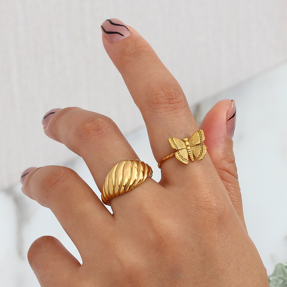 Fashion Stainless Steel 18K Gold Plating Adjustable Butterfly Ring