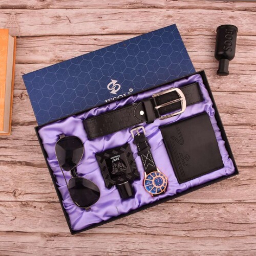 Men's gift set beautifully packaged watch + sunglasses tie belt pen rosary bracelet set