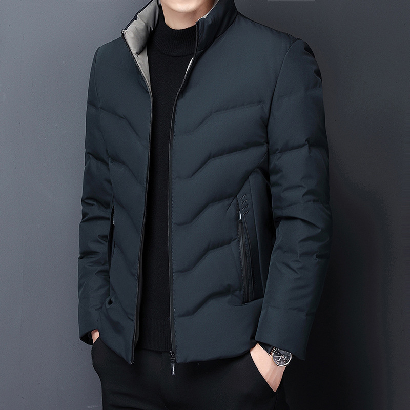 冬の男性のダウンジャケットの白鴨絨毛服の軽薄で厚いビジネスコートの立襟保温上着の修身