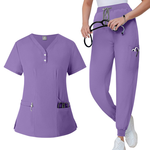 Women's Short Sleeve Operating Room Apron, Short T Surgical Isolation Suit for Nurses and Medical Staff