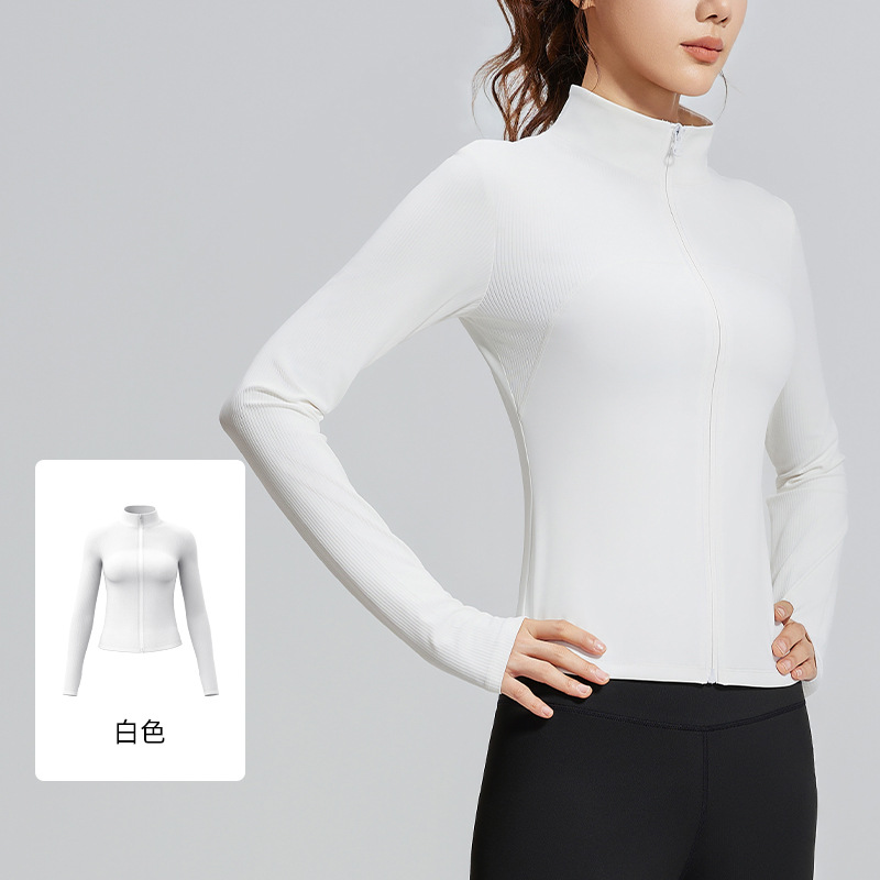 Juyi Tang nuevo chaqueta deportiva rayada correr al aire libre delgada y delgada chaqueta de yoga de cuello