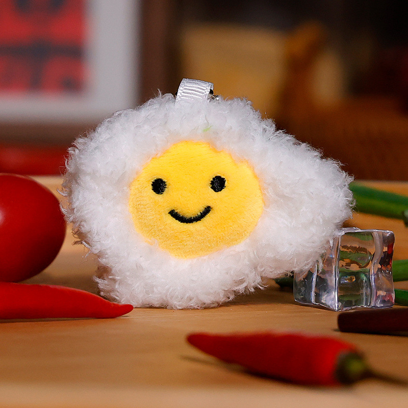 Nuevo arroz frito con huevo gourmet de simulación, tazón de arroz, juguetes de peluche, adornos, colgantes, gambas creativas, guisantes, refrigerador, regalo