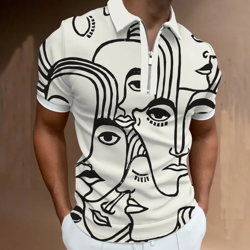 Comercio exterior europeo y americano primavera nueva moda casual popular impresión polo camiseta con cremallera hombres envío gratis