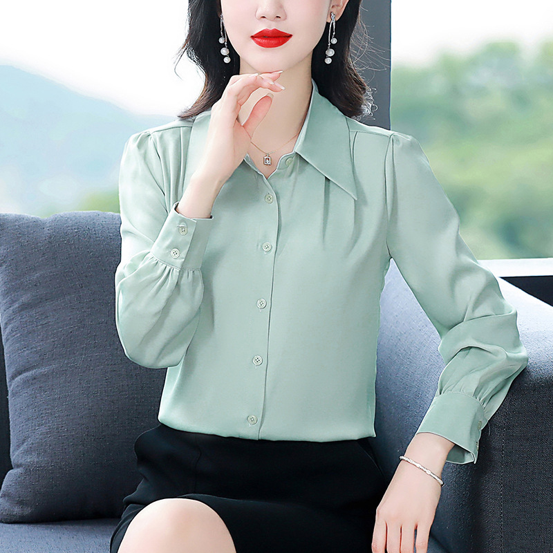 高档桑蚕丝衬衫女2024新款显瘦气质女士上衣免烫百搭职业女装衬衣
