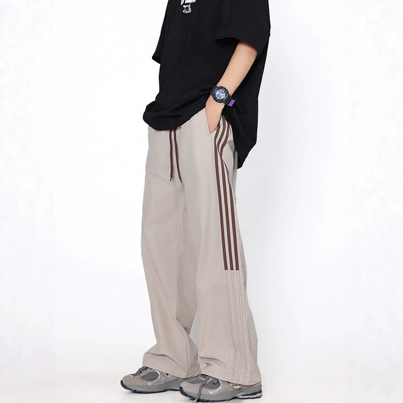 Американские полосатые повседневные брюки мужские летние новые свободные вертикальные быстрые сухие спортивные брюки прямые десантники длинные брюки